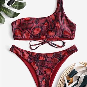 Zaful Red Snakeskin Reversible Bikini